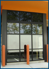 Glass entrance way to a Coffee Shop